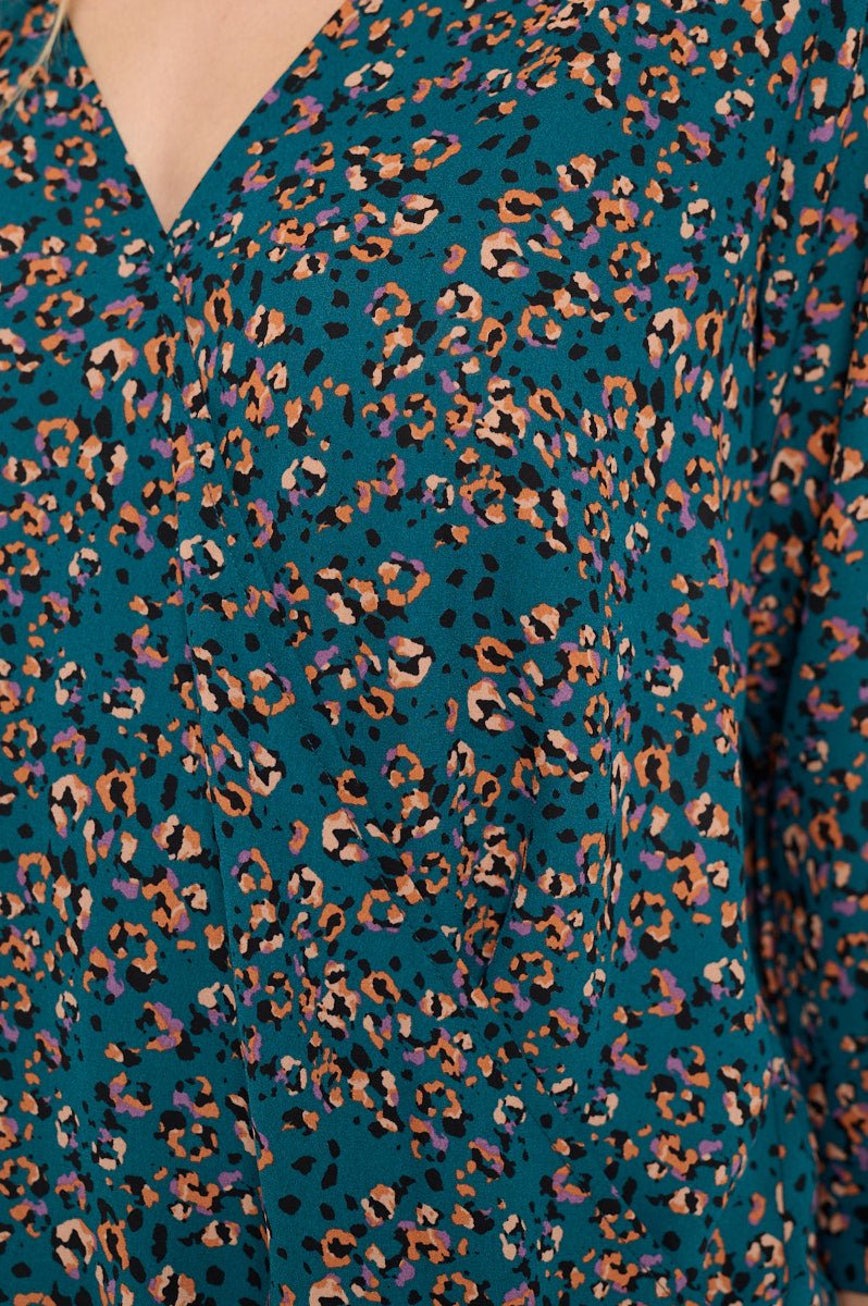 Image of West K Alexa Tie Sleeve Surplice Blouse Green Leopards