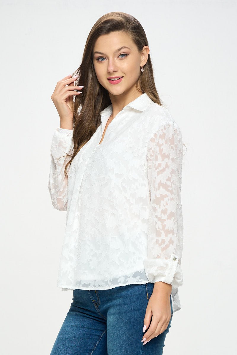 Image of West K Alison Roll - Tab Sleeve Collared Lace Blouse White