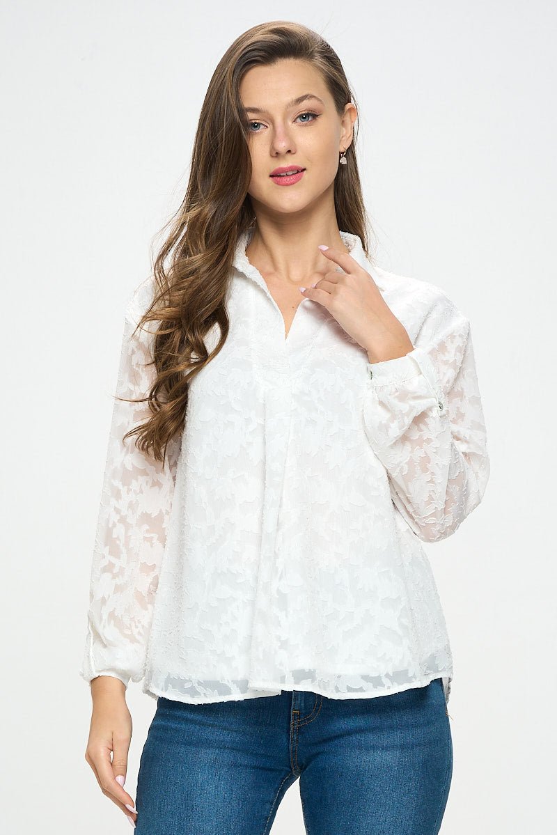 Image of West K Alison Roll - Tab Sleeve Collared Lace Blouse White