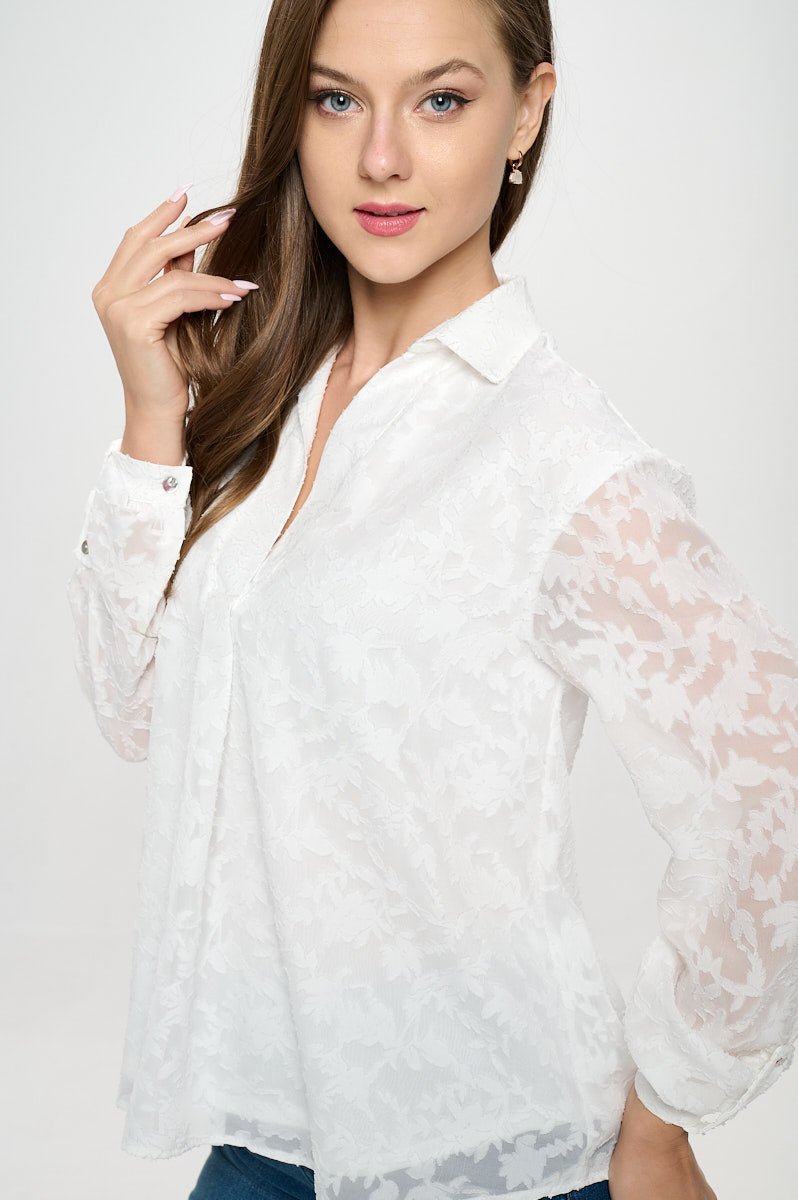 Image of West K Alison Roll - Tab Sleeve Collared Lace Blouse White