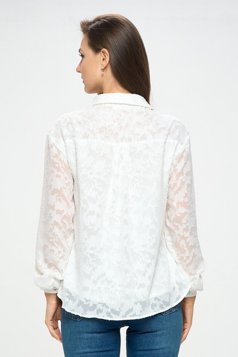 Image of West K Alison Roll - Tab Sleeve Collared Lace Blouse White
