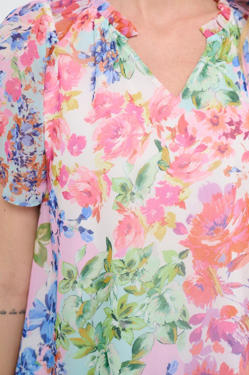 Image of West K Amara Flutter Sleeve V Neck Floral Printed Top Floral Multi