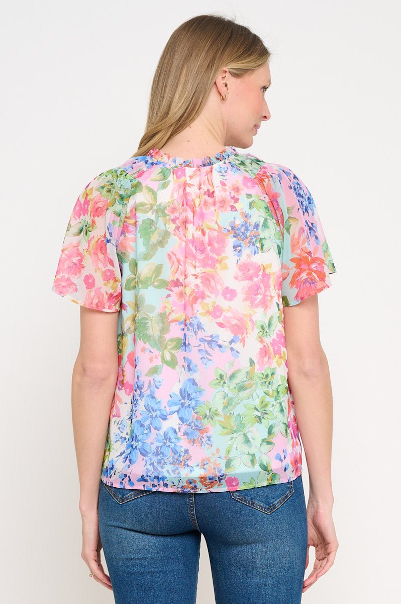 Image of West K Amara Flutter Sleeve V Neck Floral Printed Top Floral Multi