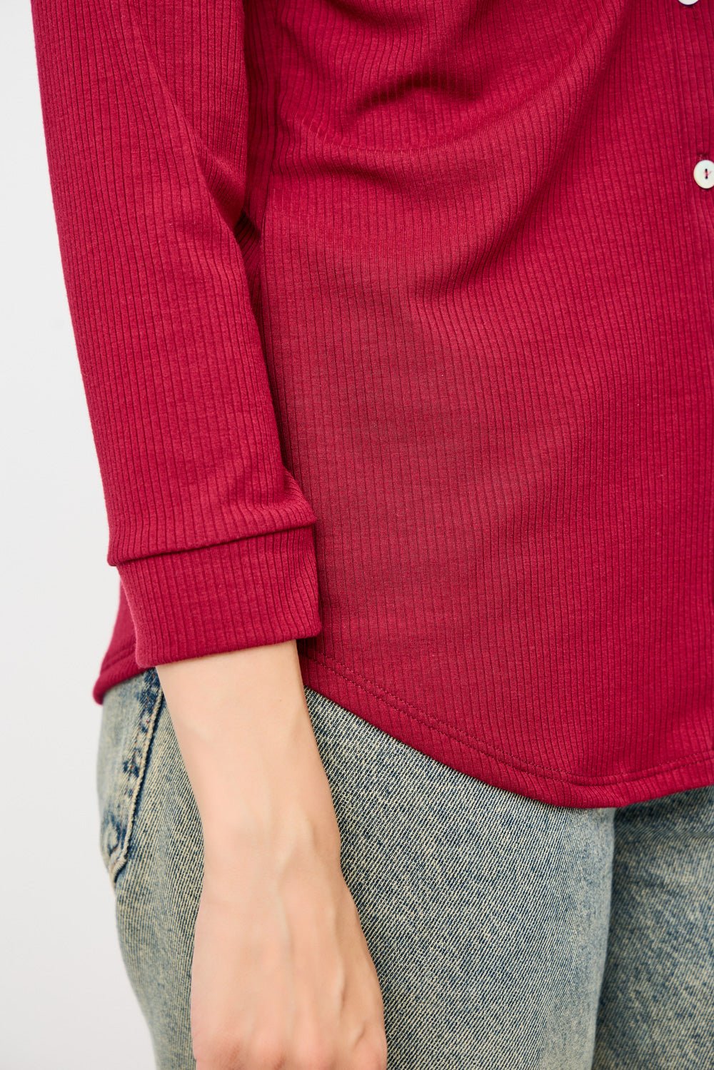 Image of West K Amaya Rib Knit Button Down Collar Top Burgundy
