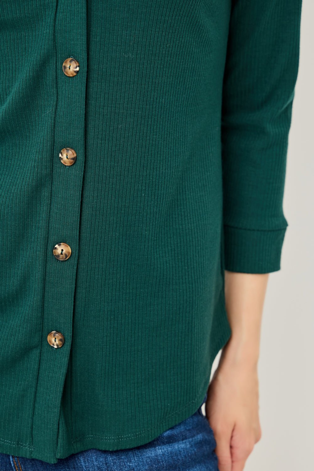 Image of West K Amaya Rib Knit Button Down Collar Top Hunter Green