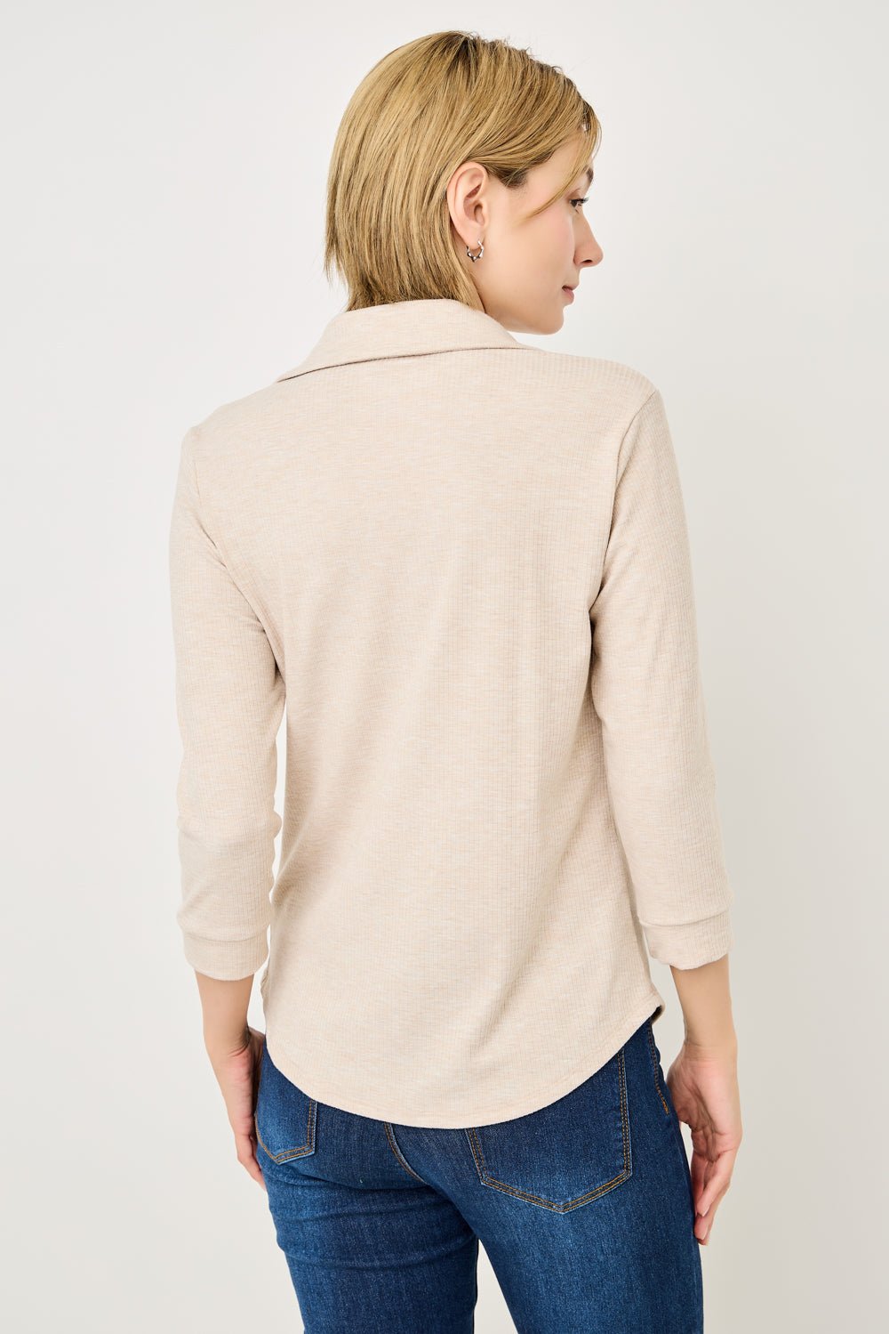Image of West K Amaya Rib Knit Button Down Collar Top Tan
