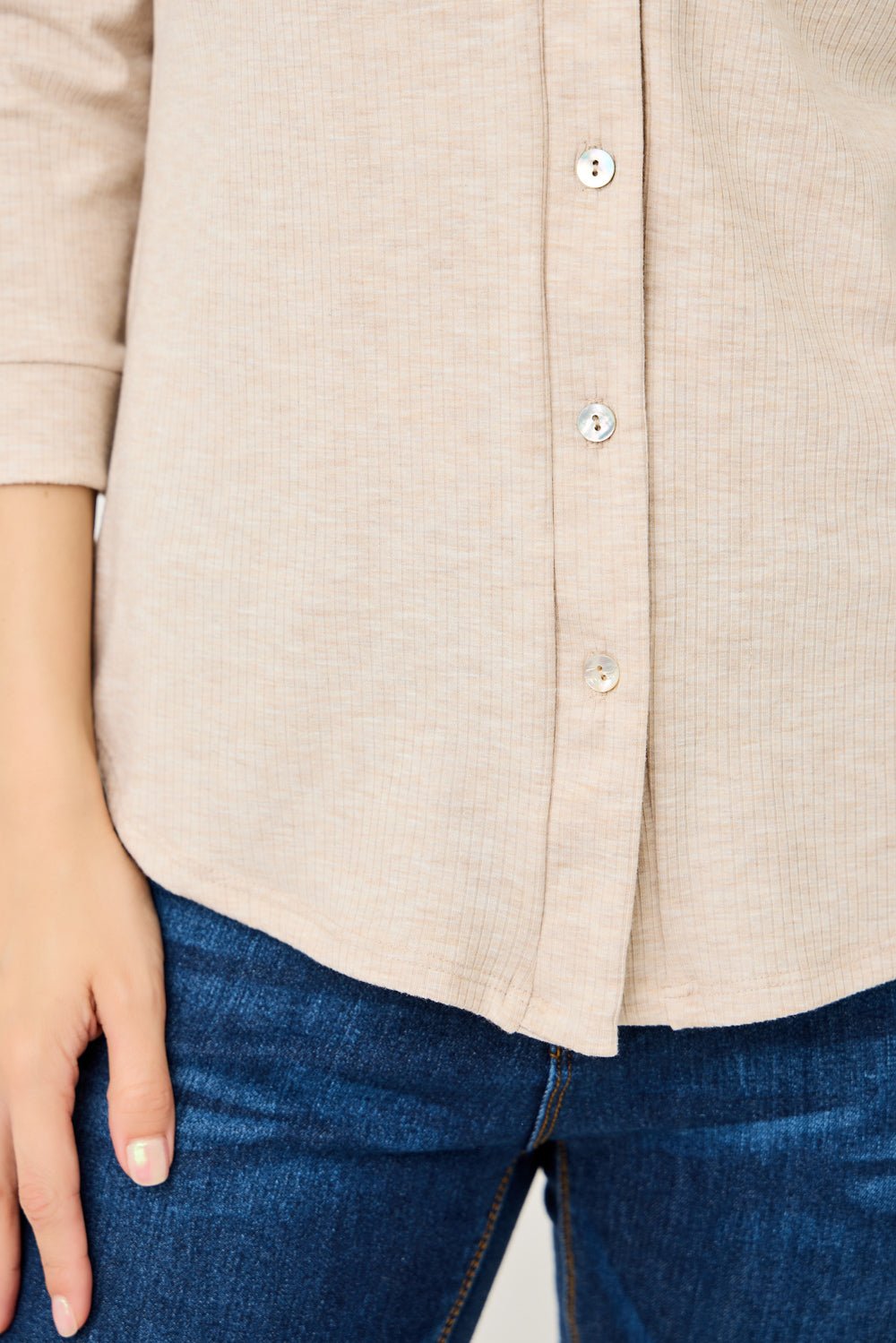 Image of West K Amaya Rib Knit Button Down Collar Top Tan