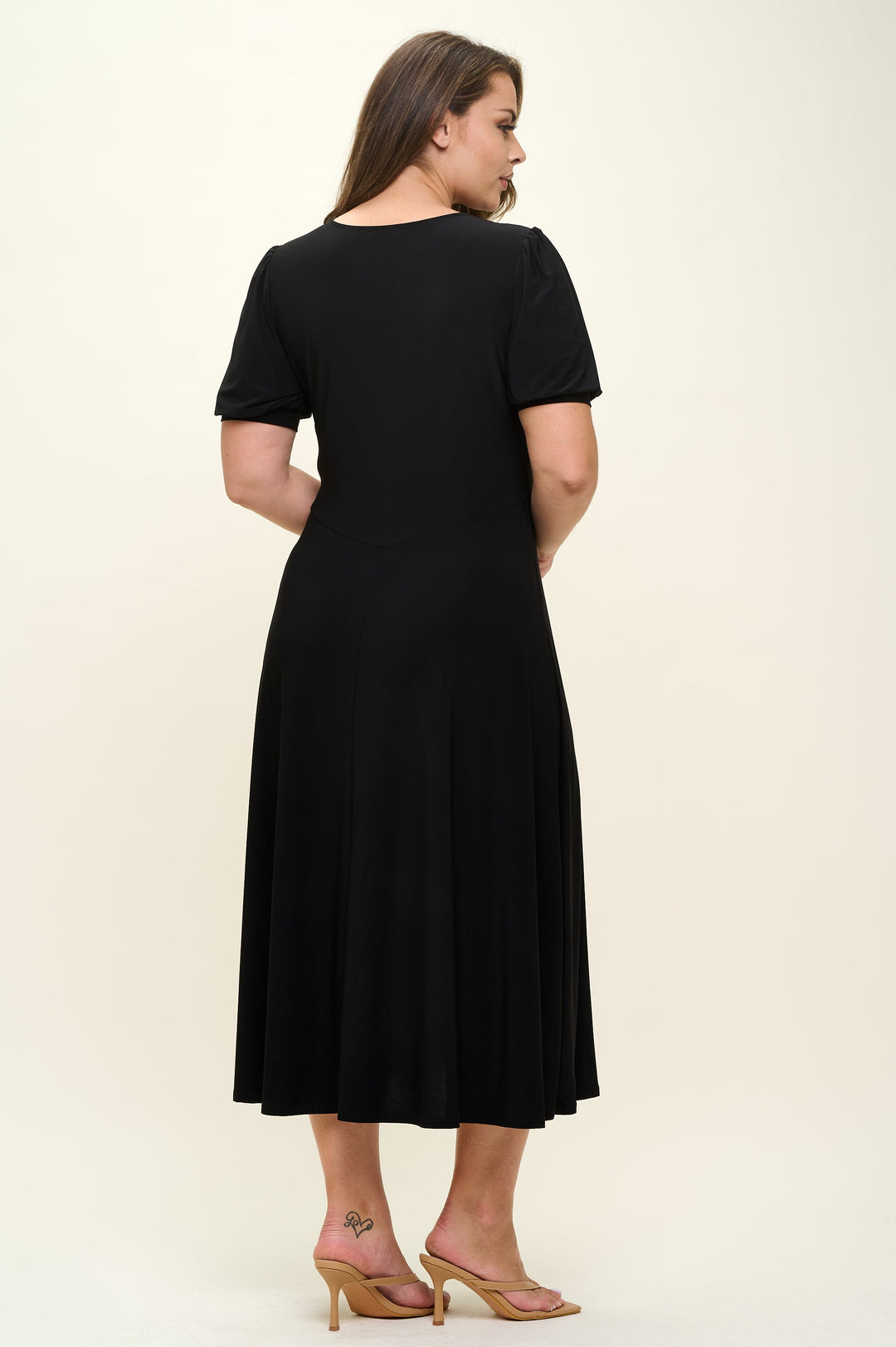 Image of West K Anita Plus Size Short Sleeve V - Neck Midi Dress Black