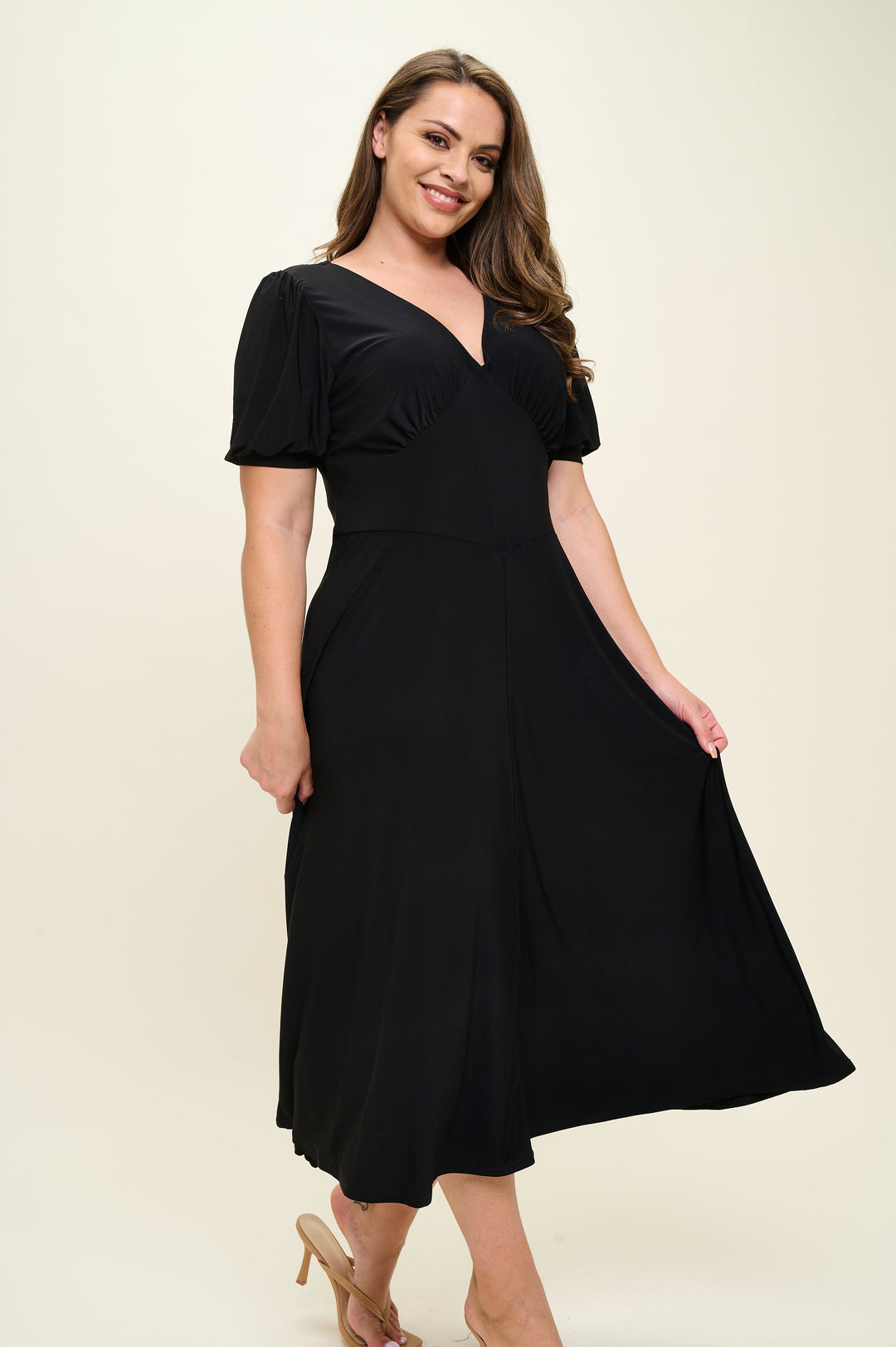Image of West K Anita Plus Size Short Sleeve V - Neck Midi Dress Black