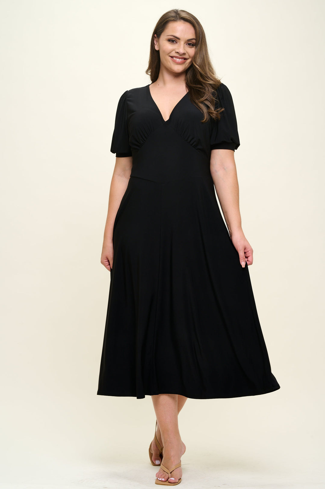 Image of West K Anita Plus Size Short Sleeve V - Neck Midi Dress Black