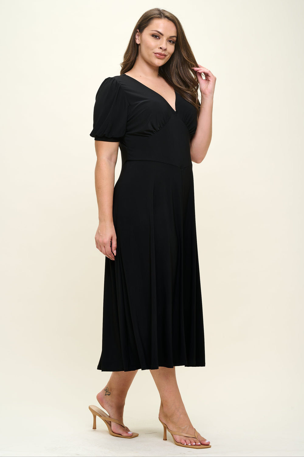 Image of West K Anita Plus Size Short Sleeve V - Neck Midi Dress Black