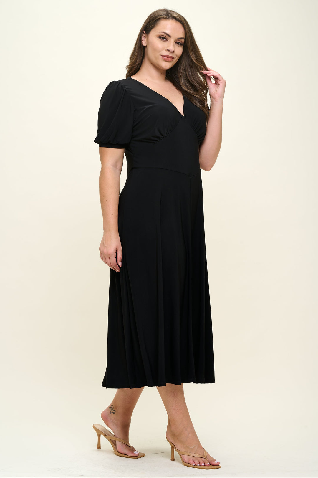 Image of West K Anita Plus Size Short Sleeve V - Neck Midi Dress Black