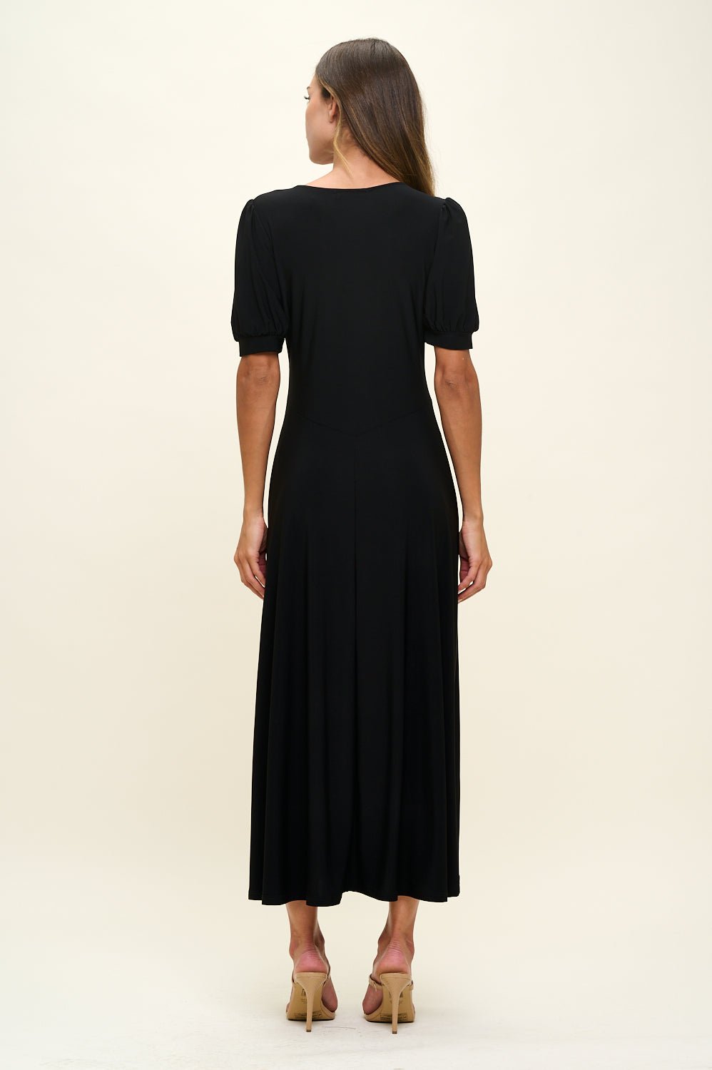 Image of West K Anita Short Sleeve V - Neck Midi Dress Black