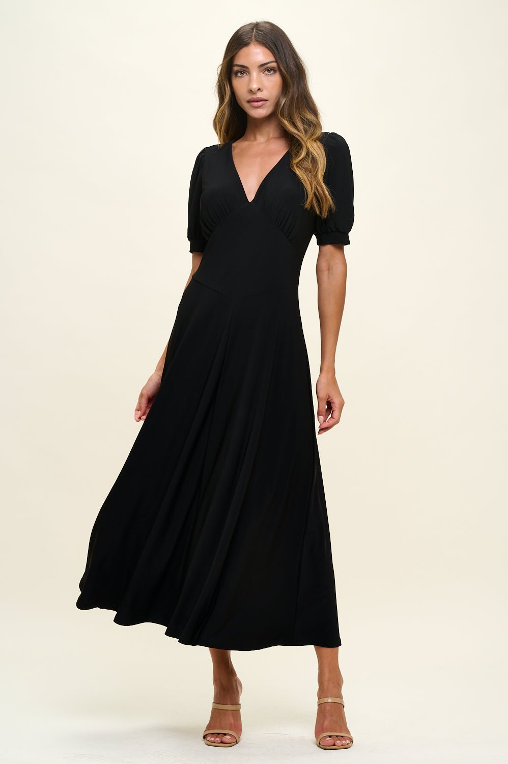Image of West K Anita Short Sleeve V - Neck Midi Dress Black