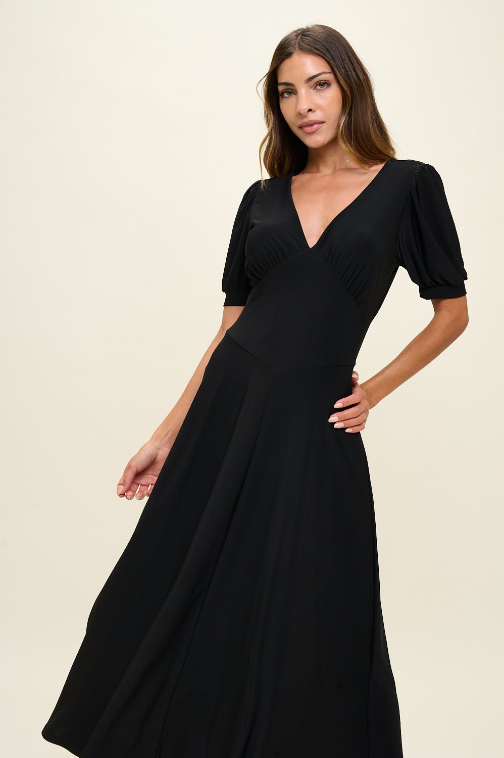 Image of West K Anita Short Sleeve V - Neck Midi Dress Black