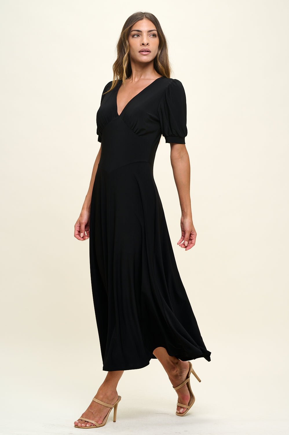 Image of West K Anita Short Sleeve V - Neck Midi Dress Black