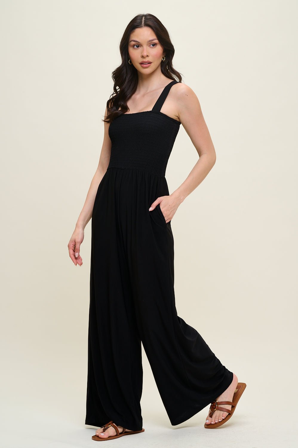Image of West K Antonella Smocked Wide Leg Jumpsuit Black