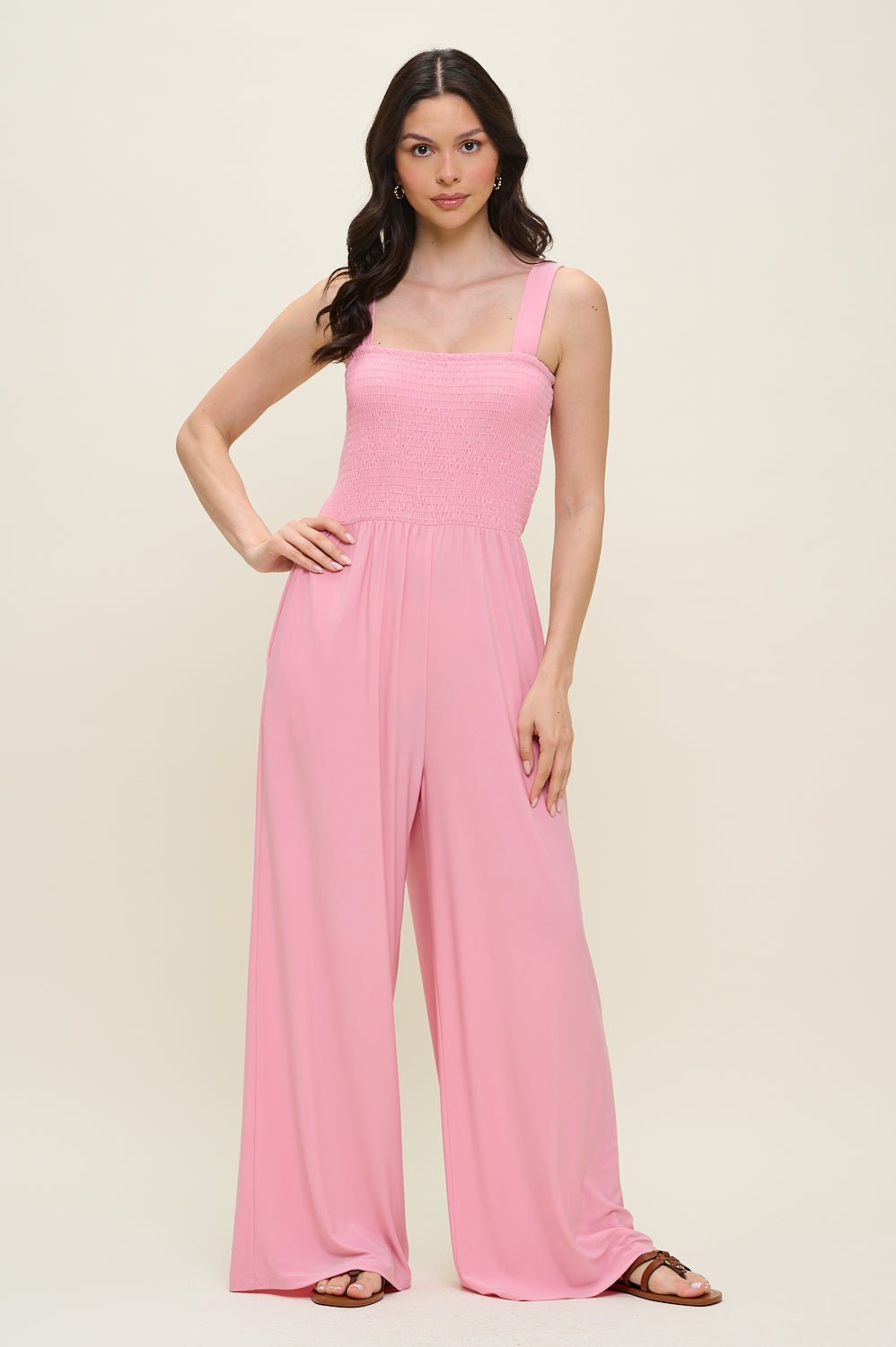 Image of West K Antonella Smocked Wide Leg Jumpsuit Dusty Pink