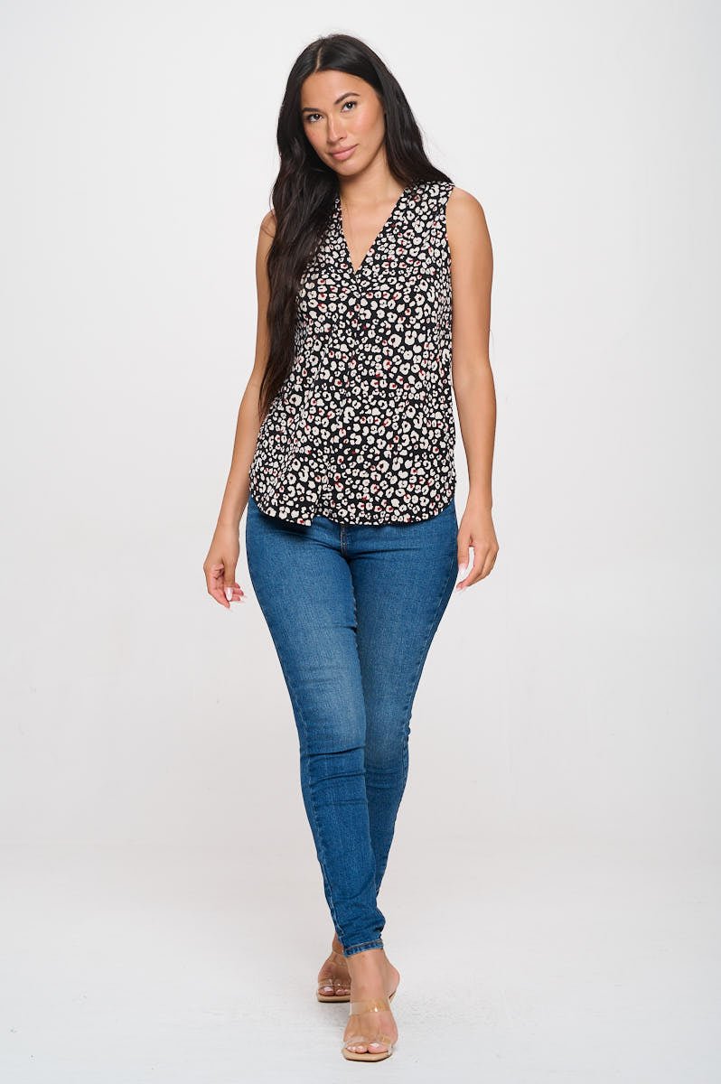 Image of West K April Sleeveless Printed Top Black Leopard