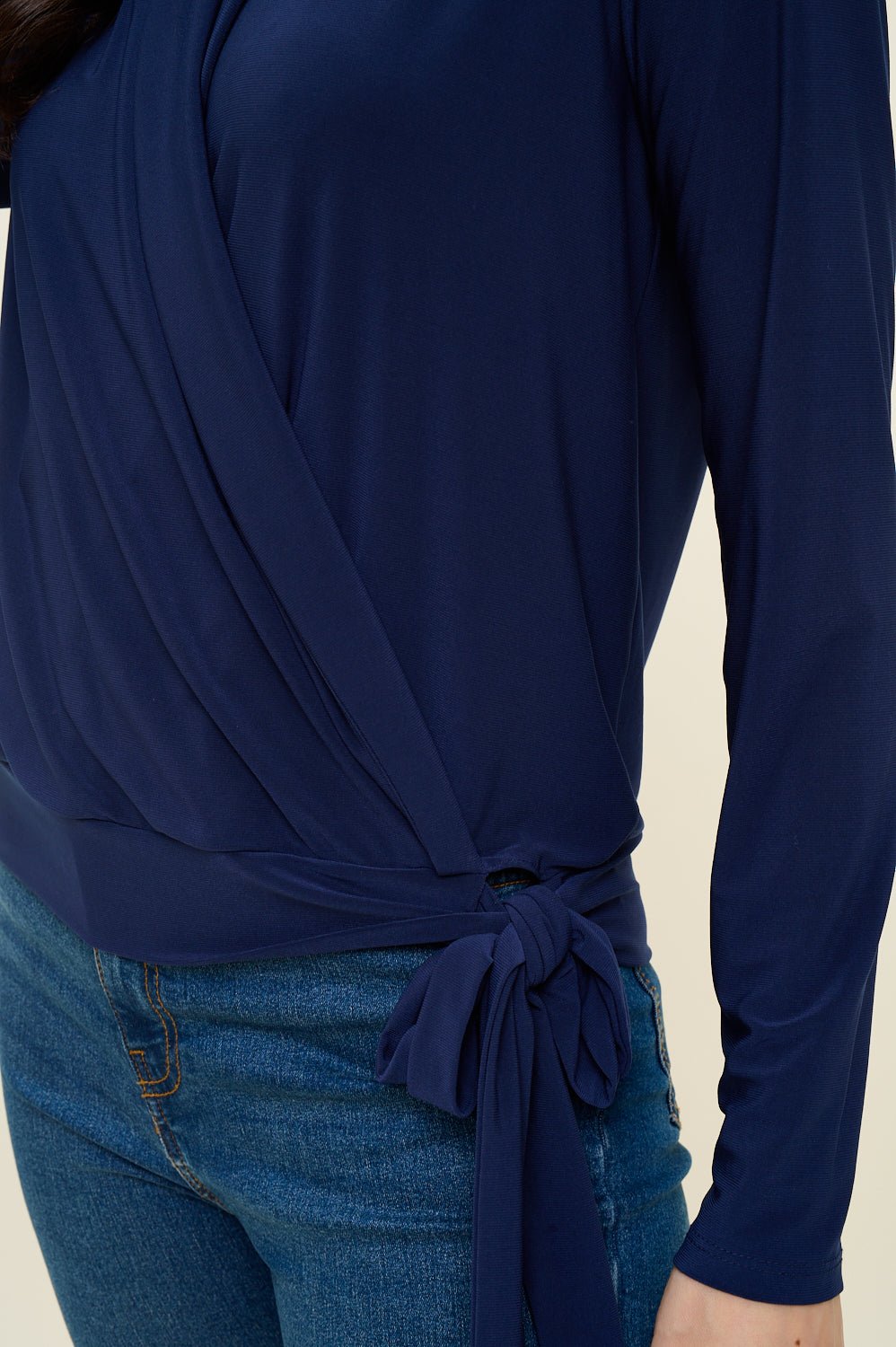 Image of West K Aria Long Sleeve Side Tie Wrap Top Navy