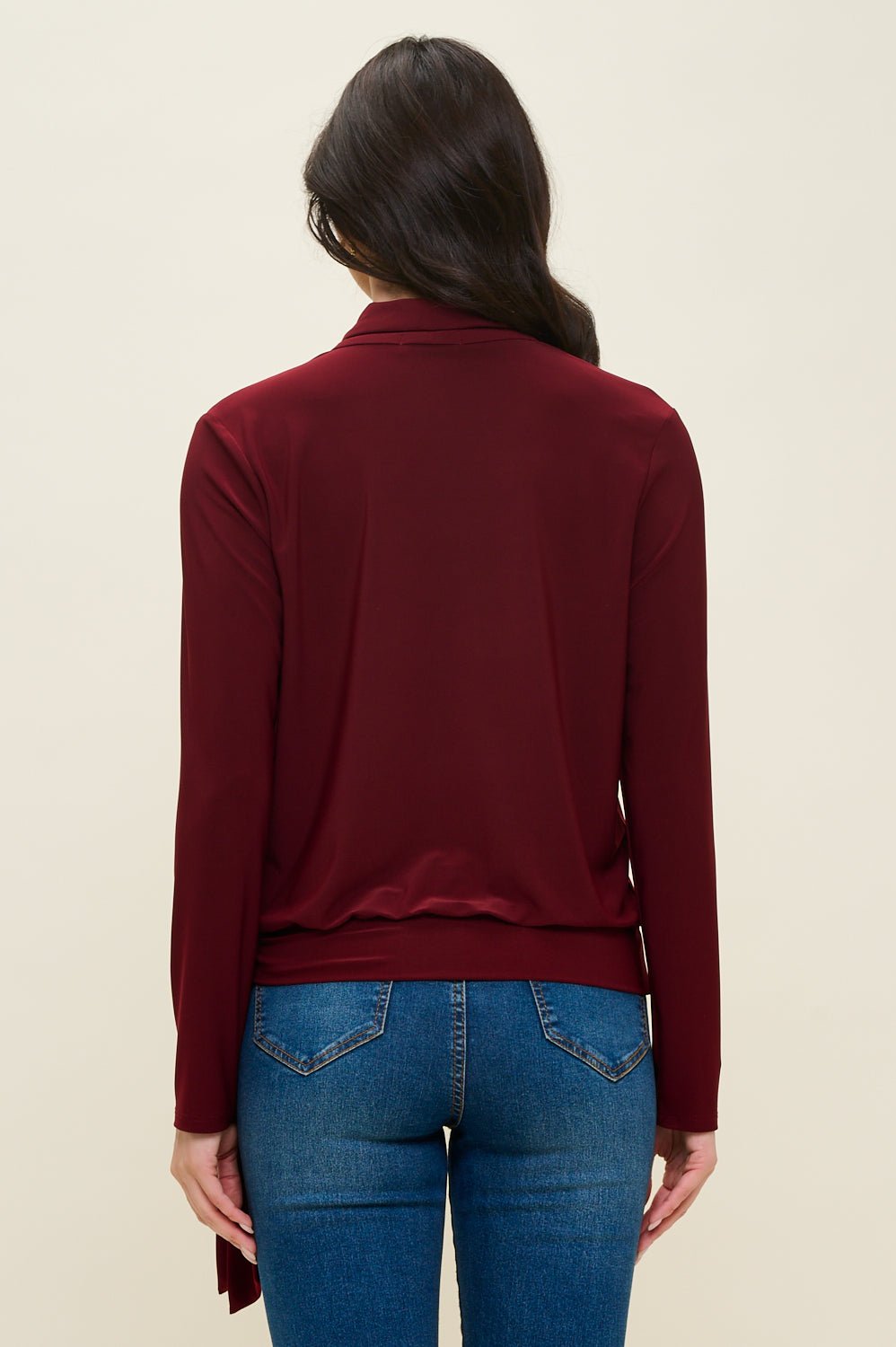 Image of West K Aria Long Sleeve Side Tie Wrap Top Wine