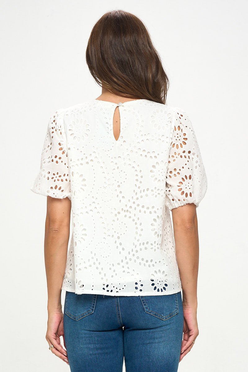 Image of West K Astrid Puff Sleeve Eyelet Lace Blouse White Eyelet