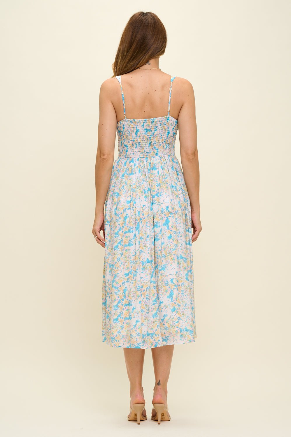 Image of West K Aviana Smocked Back Midi Dress Blue Watercolor