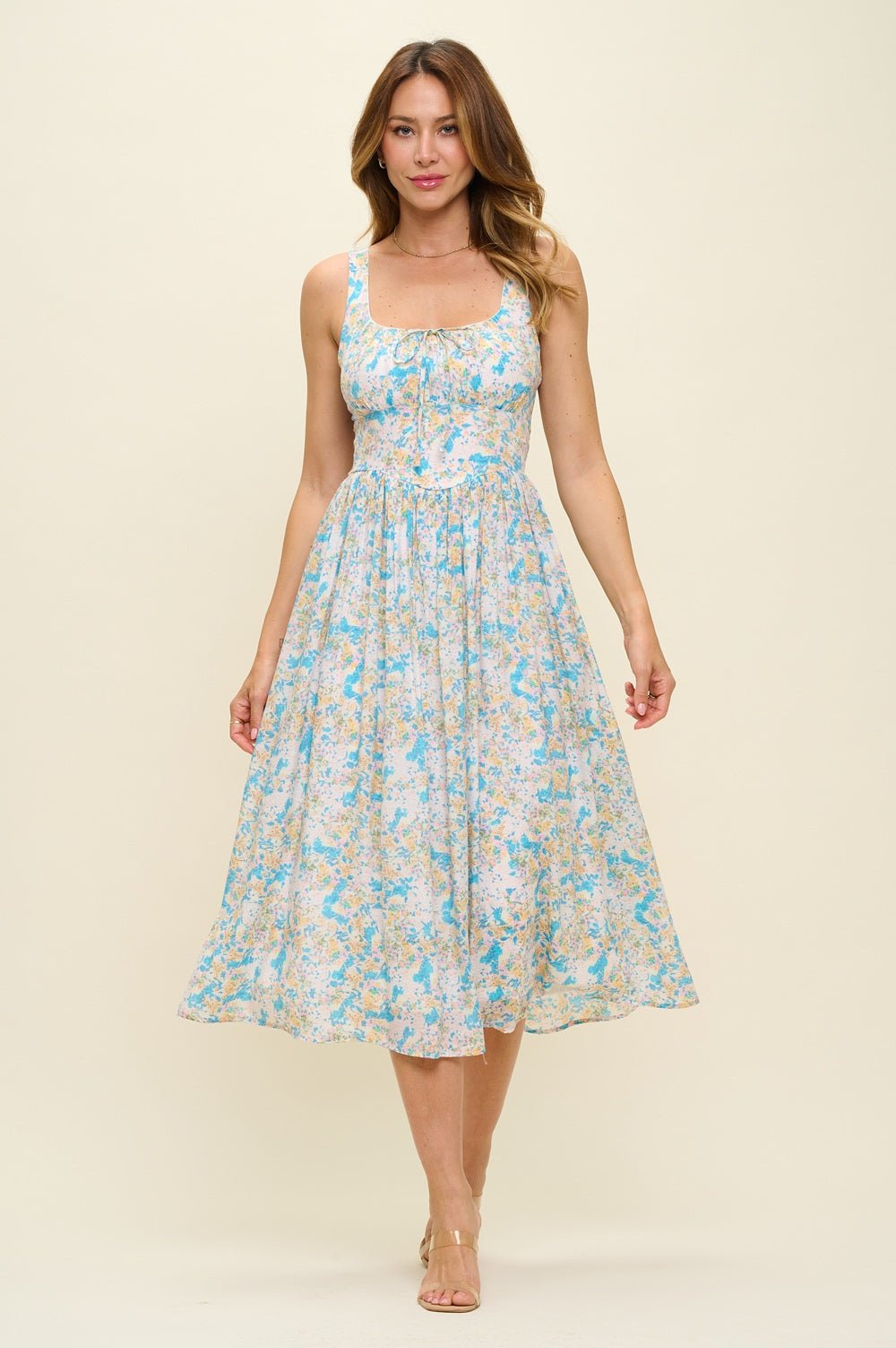 Image of West K Aviana Smocked Back Midi Dress Blue Watercolor