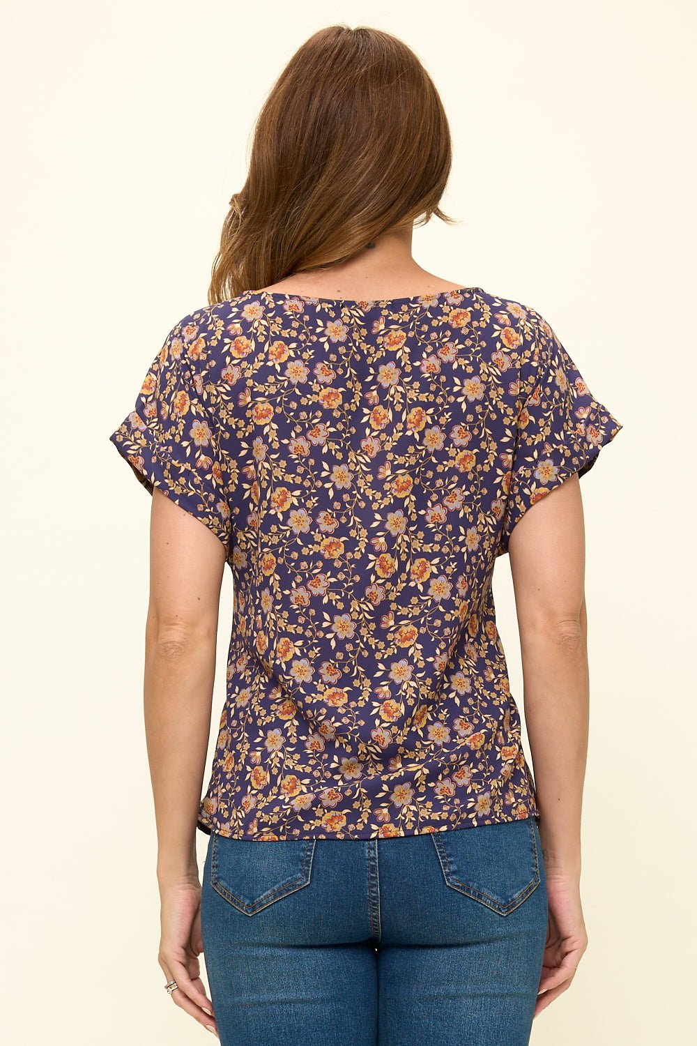 Image of West K Bailey Tie Front Dolman Blouse Navy Ditzy Floral