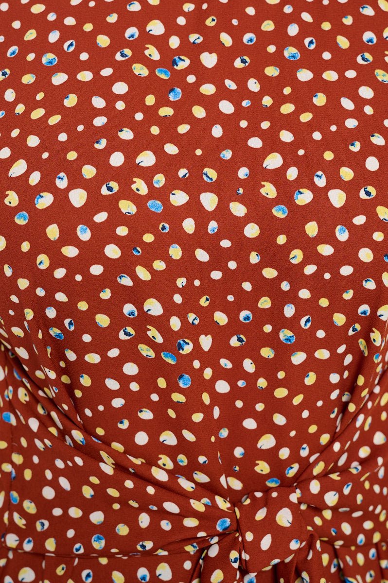 Image of West K Bailey Tie Front Dolman Blouse Orange Dots
