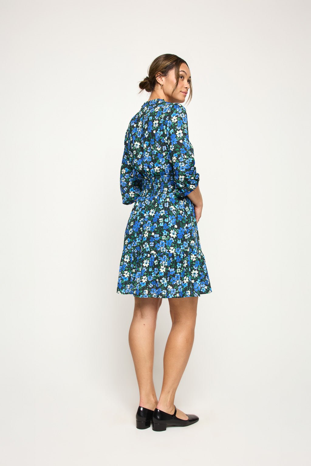 Image of West K Bea Three Quarter Sleeve Smocked Dress Royal Floral
