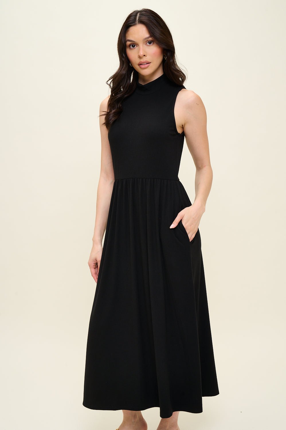 Image of West K Bianca Mock Neck Ribbed Dress Black