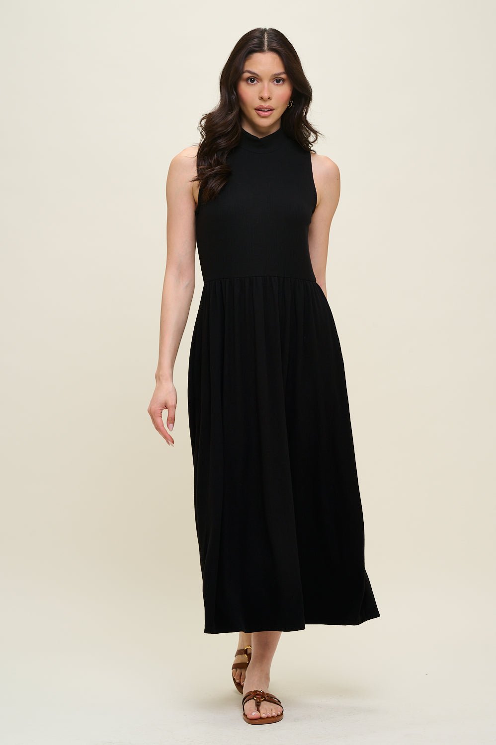 Image of West K Bianca Mock Neck Ribbed Dress Black