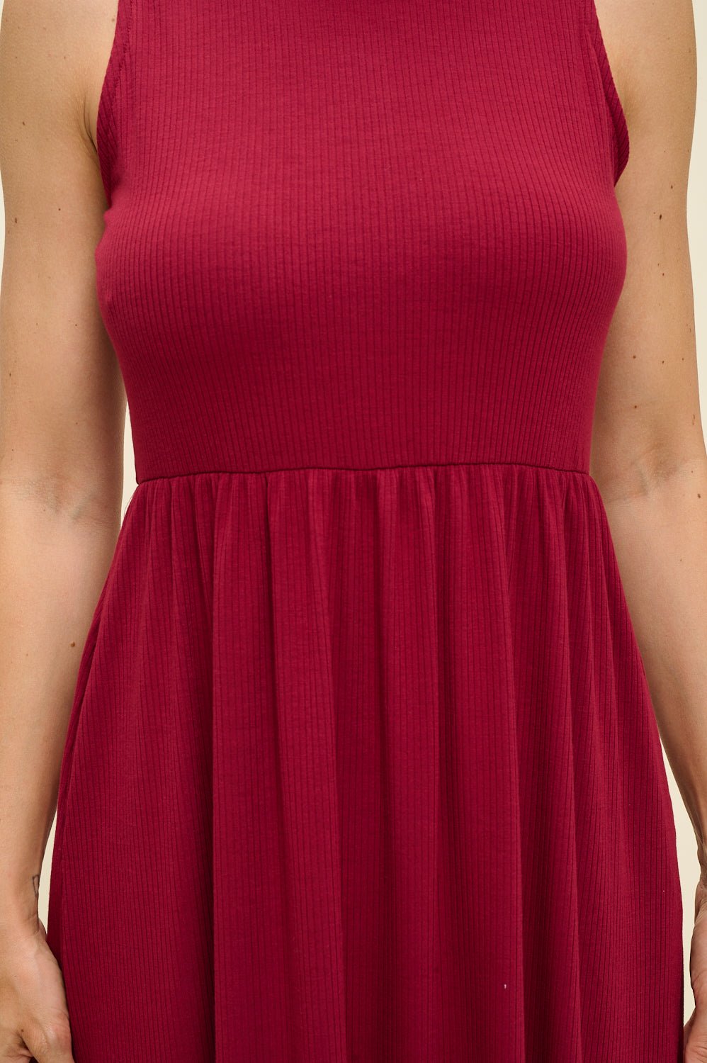 Image of West K Bianca Mock Neck Ribbed Dress Wine