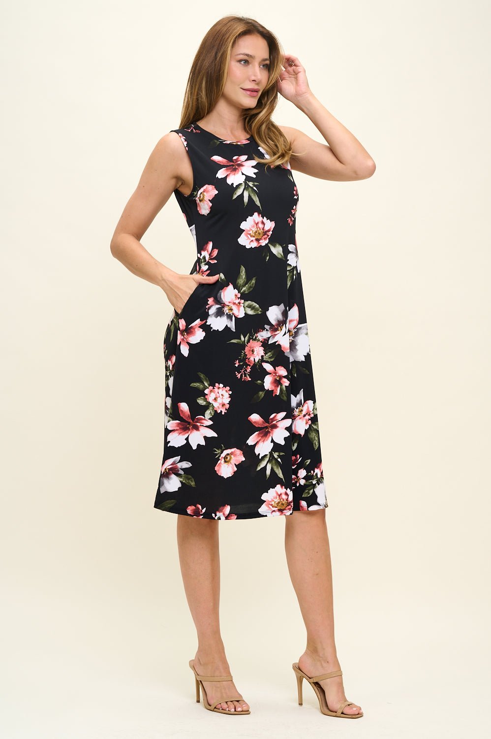 Image of West K Camila Sleeveless Knee Length Dress Black Floral