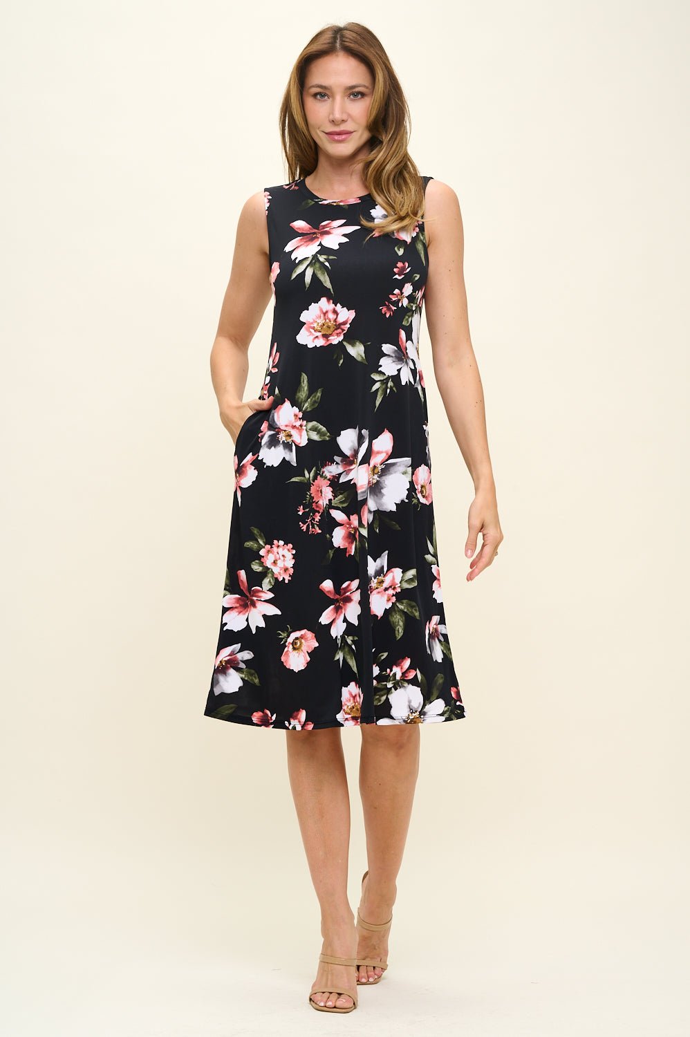 Image of West K Camila Sleeveless Knee Length Dress Black Floral