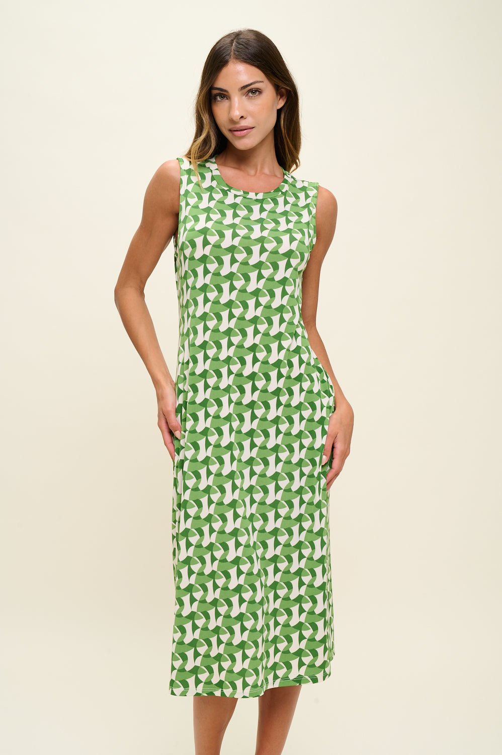 Image of West K Camila Sleeveless Knee Length Dress Green Geo