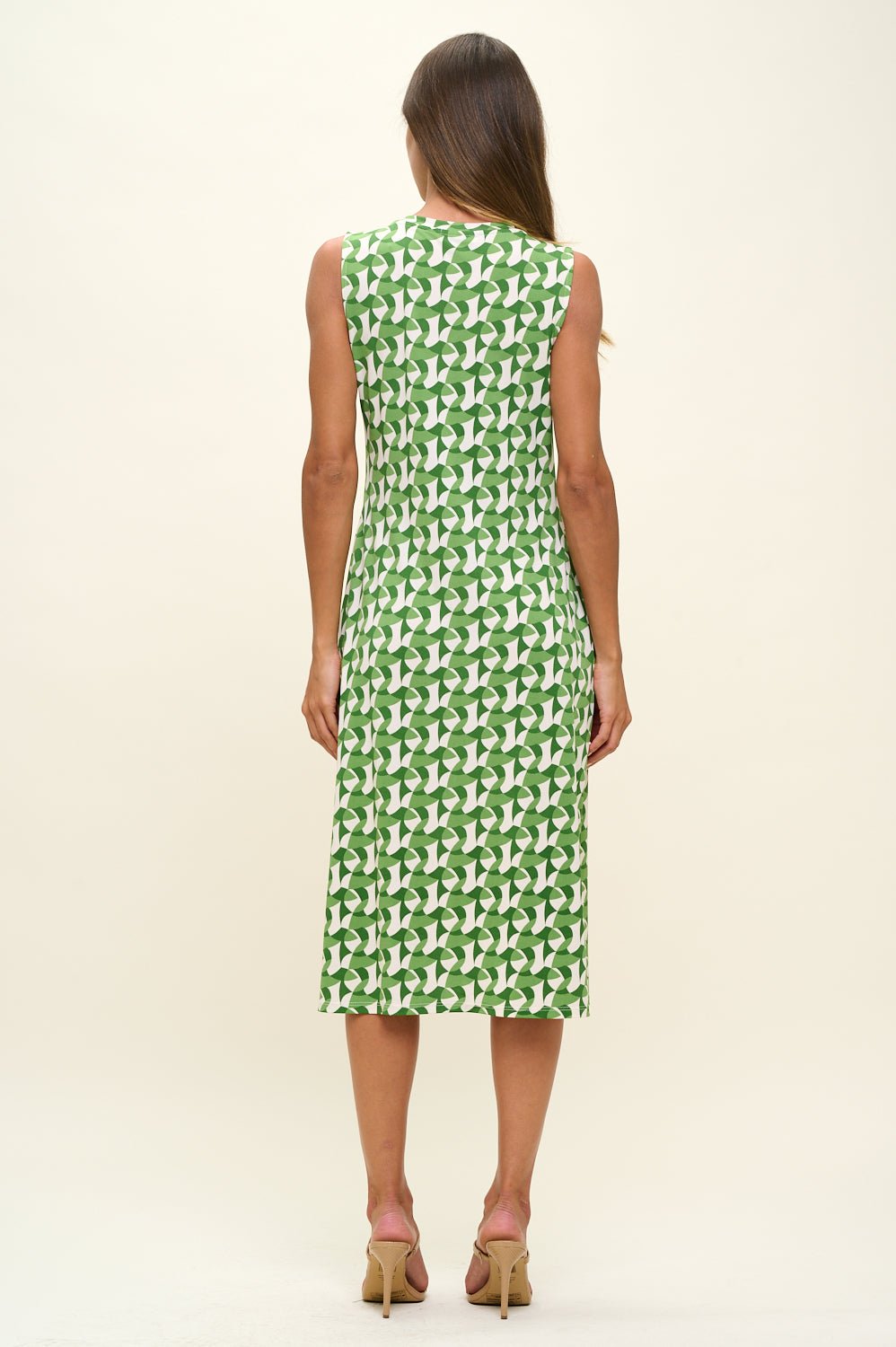 Image of West K Camila Sleeveless Knee Length Dress Green Geo