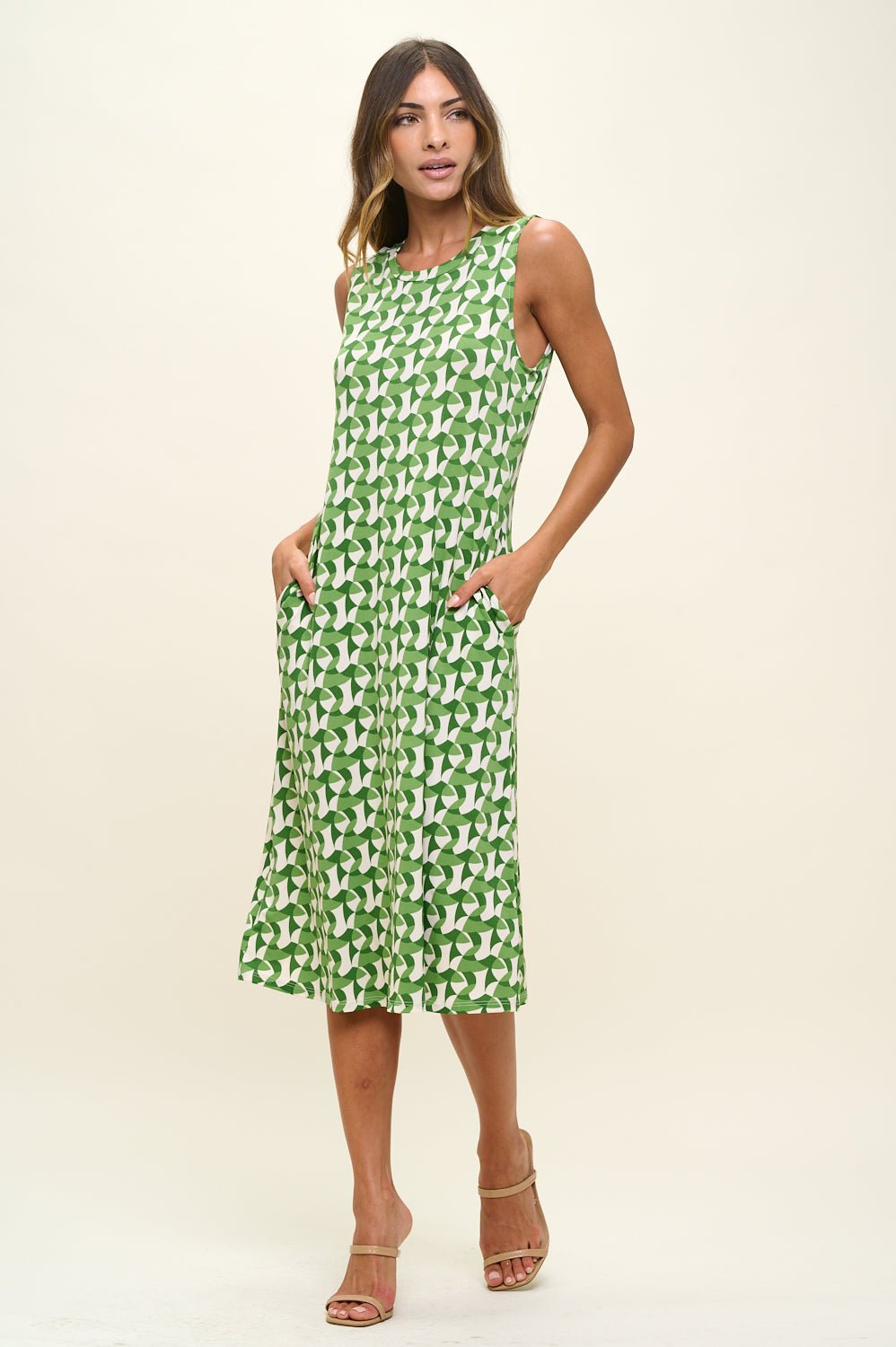 Image of West K Camila Sleeveless Knee Length Dress Green Geo