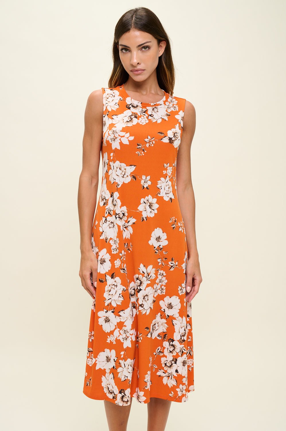 Image of West K Camila Sleeveless Knee Length Dress Orange White Floral