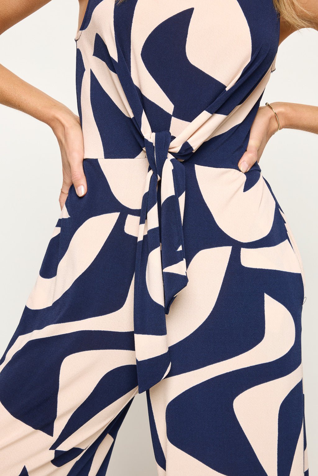 Image of West K Camille Sleeveless Back Slit Jumpsuit Navy Geo
