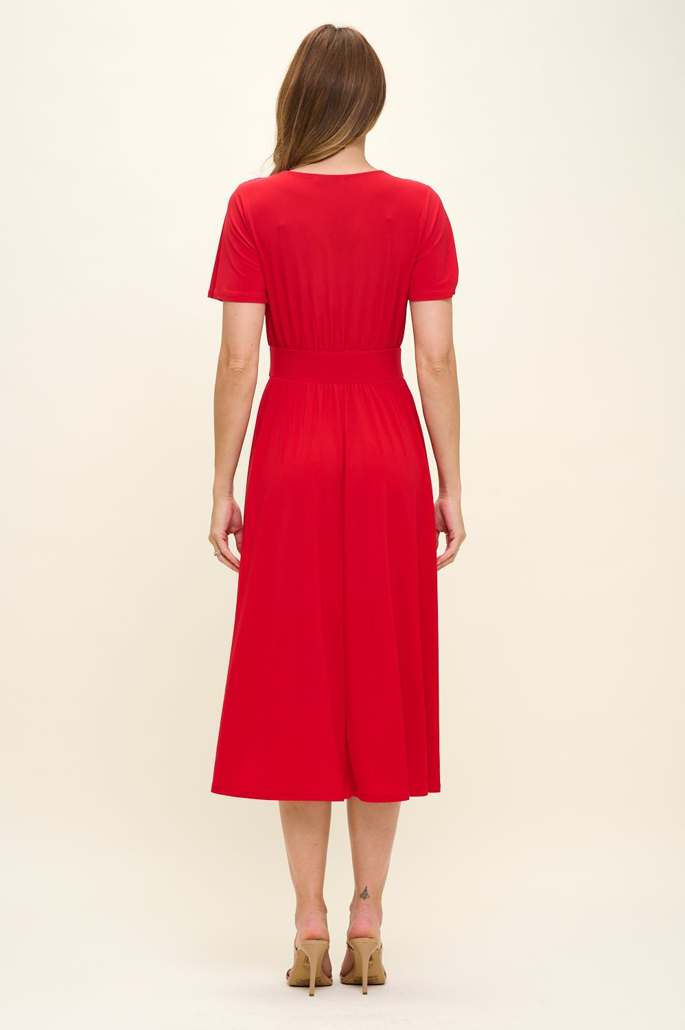 Image of West K Candace Flutter Sleeve Faux - Wrap Midi Dress Red