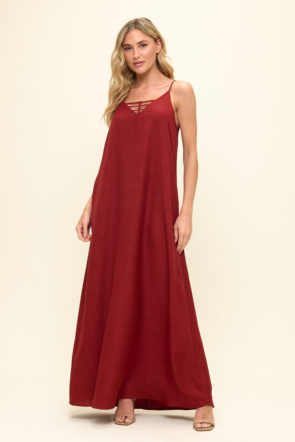 carla maxi dress Sleeveless linen Maxi Dress Olive Green / M
