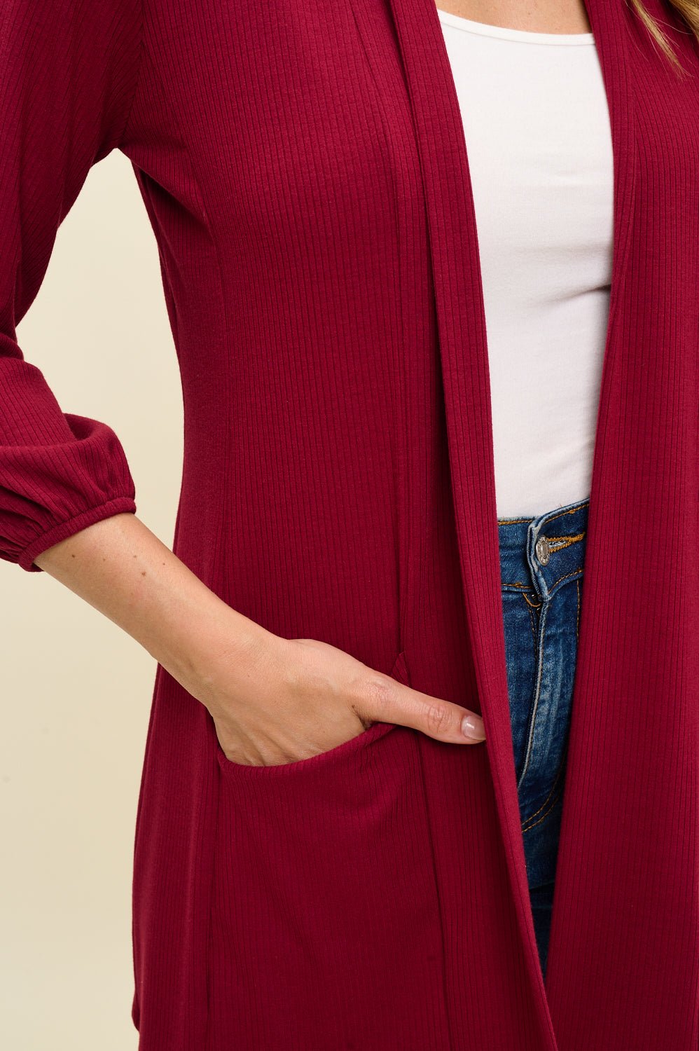 Image of West K Carly Ribbed Knit Cardigan with Pockets Burgundy