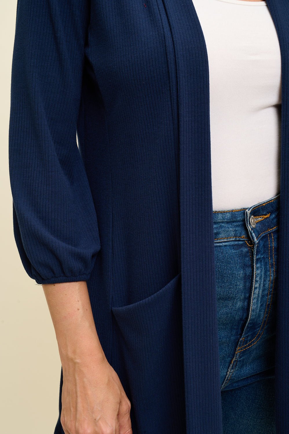 Image of West K Carly Ribbed Knit Cardigan with Pockets Navy