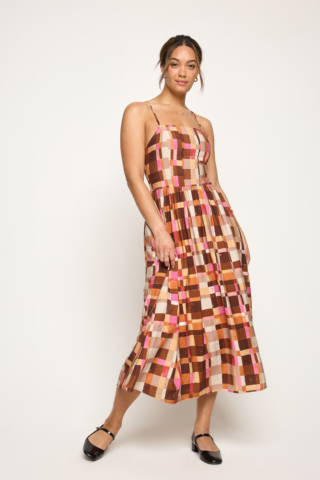 West K Womens Caroline Strappy Smocked-back Linen Dress - Medium - Tile Multi West K Womens Caroline Strappy Smocked-back Linen Dress - Medium - Tile Multi