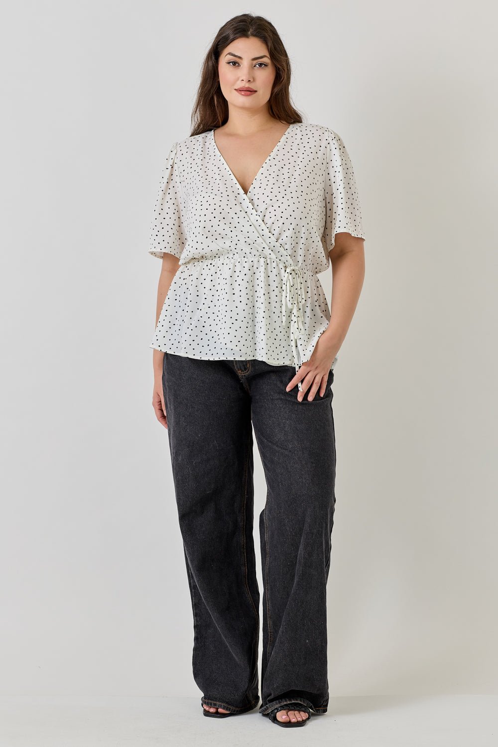 Image of West K Casey Plus Size Surplice Peplum Top Ivory Dot