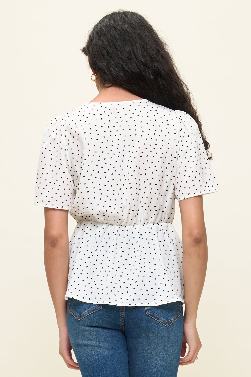Image of West K Casey Surplice Peplum Top Ivory Dot