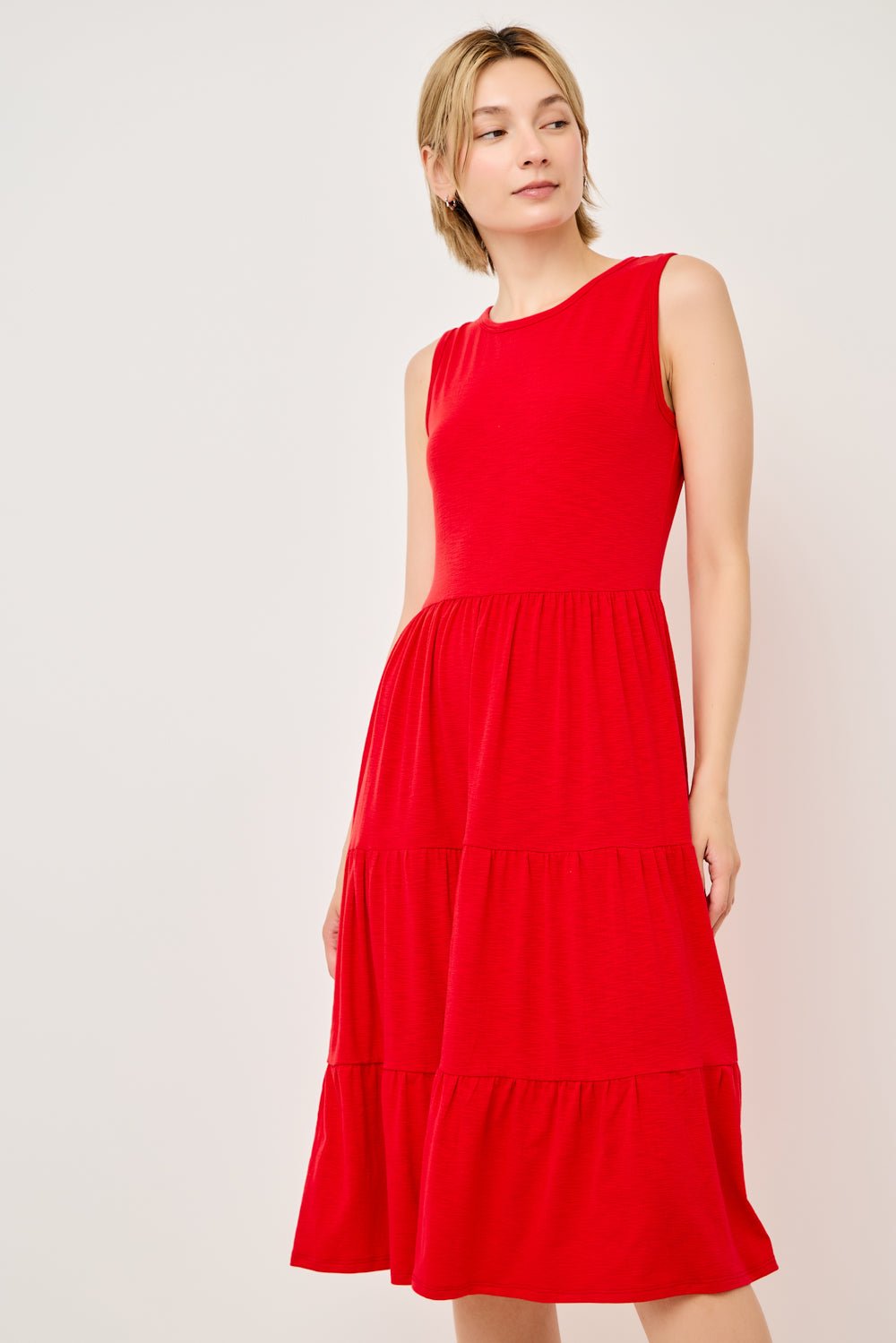 Image of West K Cecily Sleeveless Tiered Midi Dress Red