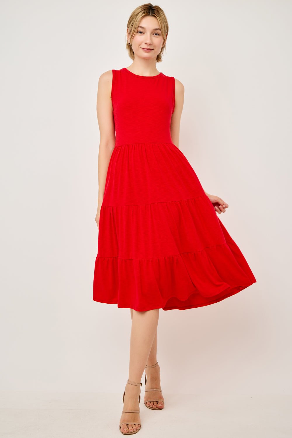 Image of West K Cecily Sleeveless Tiered Midi Dress Red